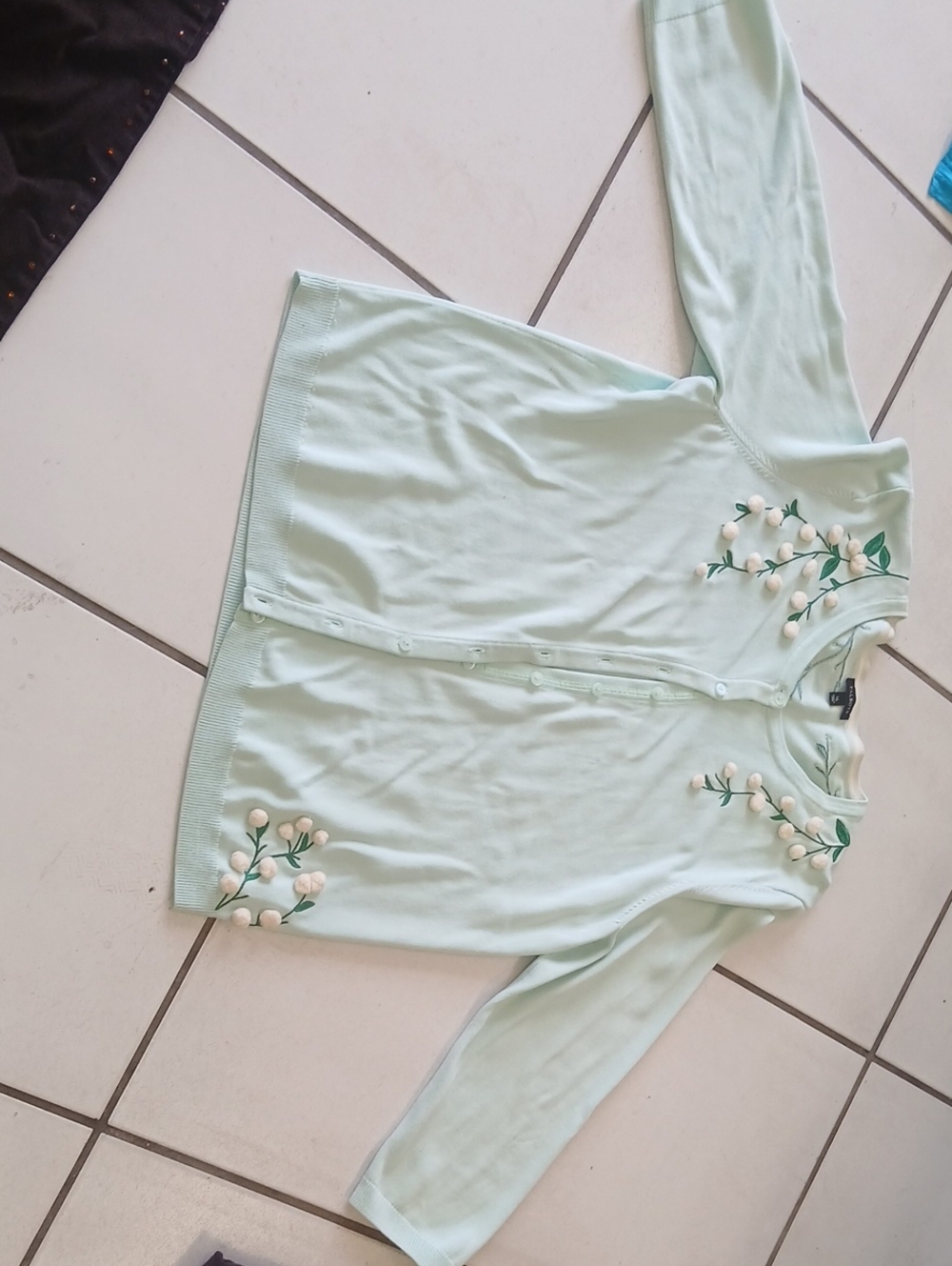 Talbots Mint Green Floral Embroidered Button-Down Cardigan
